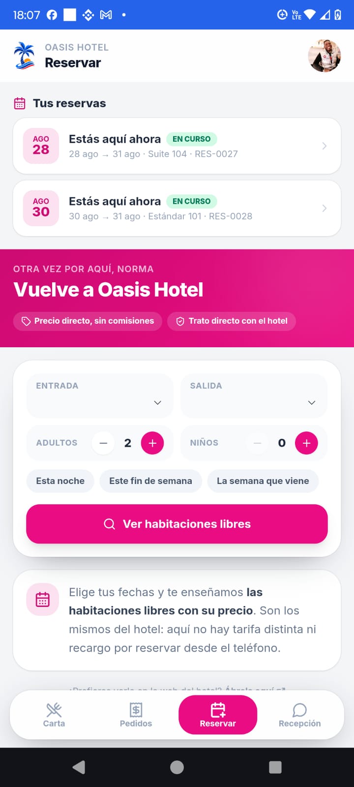 App del huésped de HotelBlinx: menú, cuenta y pago